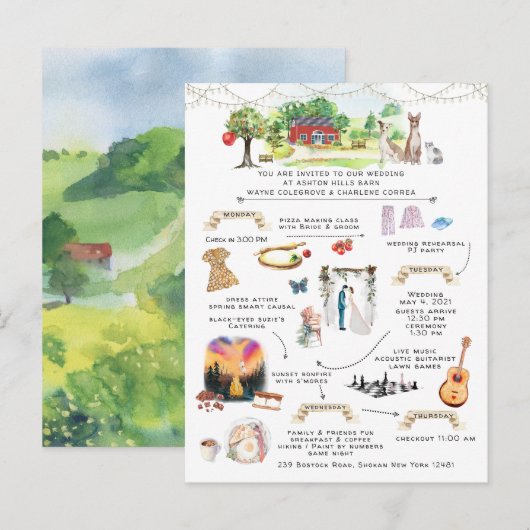 Invitation au programme du week-end de mariage à A (Devant / Derrière)