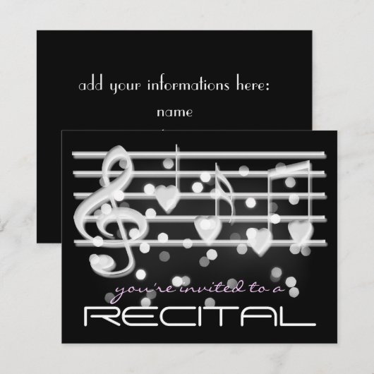 invitation au récital de notes magiques blanches (Devant / Derrière)