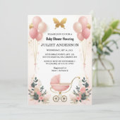 Invitation Au Rose Boho Gold Maman Chic Printemps Baby Girl D (Debout devant)