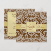 Invitation au ruban d'or Brown Damask Monogramme (Devant / Derrière)