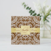 Invitation au ruban d'or Brown Damask Monogramme (Debout devant)