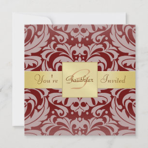 Invitation au ruban rouge Damask Gold de Holiday B