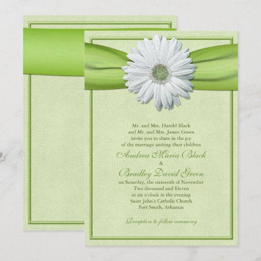 Invitation au ruban vert de Gerbera blanche (Devant / Derrière)