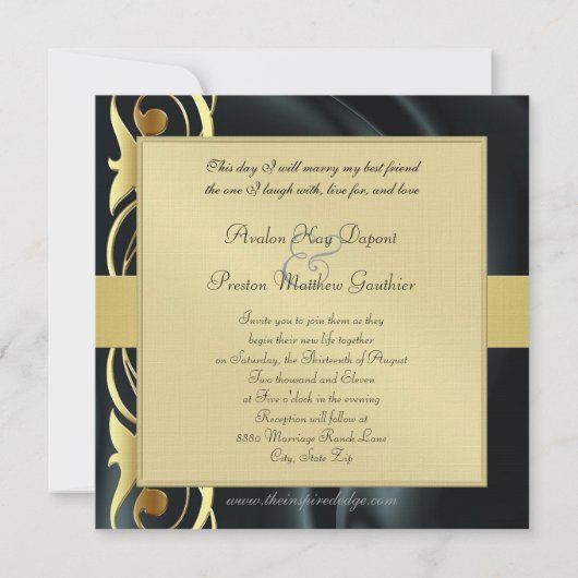 Invitation au ruby Marquis Black Silk Gold Scroll (Dos)