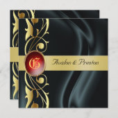 Invitation au ruby Marquis Black Silk Gold Scroll (Devant / Derrière)