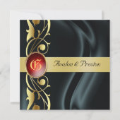 Invitation au ruby Marquis Black Silk Gold Scroll (Devant)