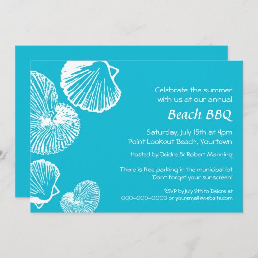 Invitation au Seashell Beach Party (Devant / Derrière)