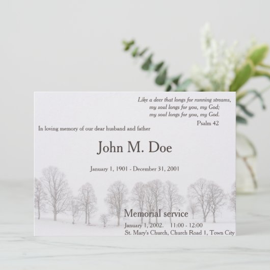 Invitation au service commémoratif avec arbres et  (Debout devant)