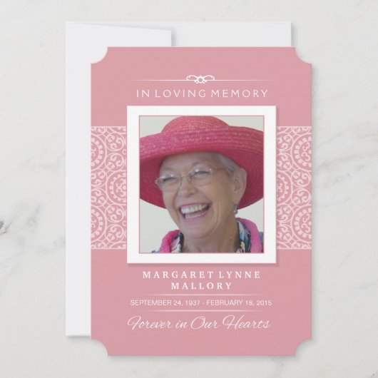 Invitation au service commémoratif - Élégant rose (Devant)