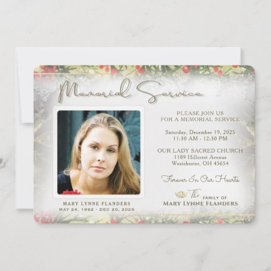 Invitation au service mémorial de Noël en or (Devant)