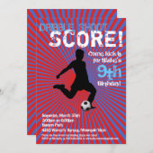 Invitation au Soccer Party - Garçon, Rouge et Bleu (Devant / Derrière)