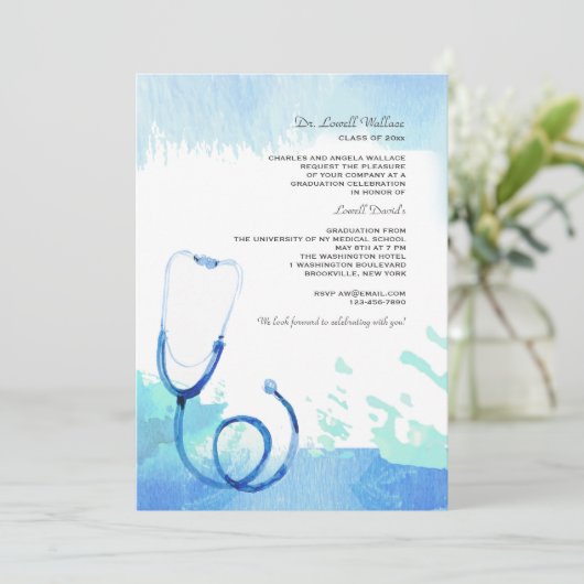 Invitation au stéthoscope aquarelle (Debout devant)