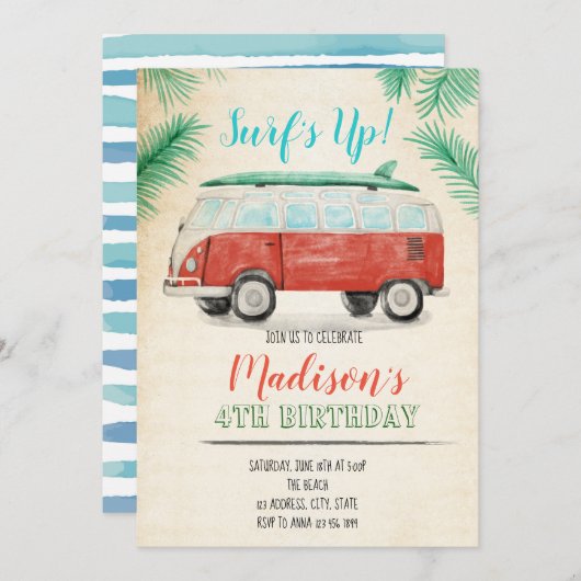 Invitation au surf d'aquarelle (Devant / Derrière)