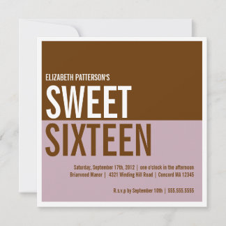 Invitation au Sweet sixteen Brown moderne et pourp