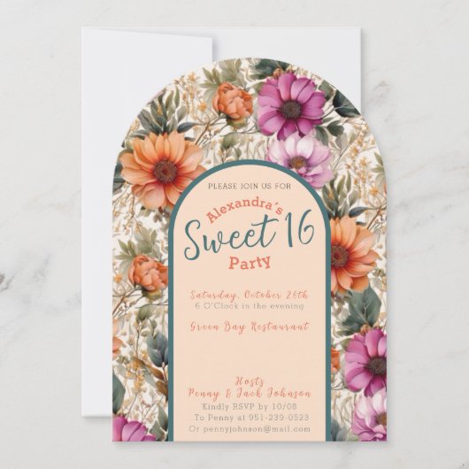Invitation au sweet sixteen floral (Devant)