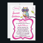 Invitation au Sweet sixteen rose chaud de Chouette<br><div class="desc">Invitation de sweet sixteen personnalisable avec une chouette fantaisiste.</div>