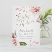 Invitation au Tea Party Baby shower rose (Debout devant)