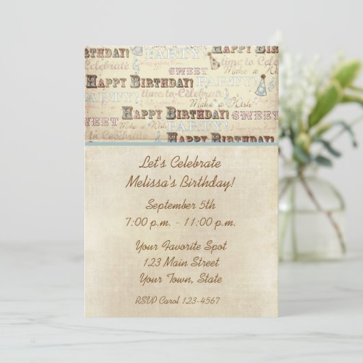 Invitation au texte d'anniversaire (Debout devant)