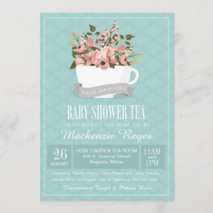 Invitation au thé Baby shower Floral Teacup
