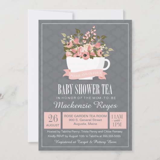Invitation au thé Baby shower Floral Teacup (Devant)