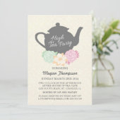 Invitation au thé élégant Damask & Téière (Debout devant)