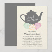Invitation au thé élégant Damask & Téière (Devant / Derrière)