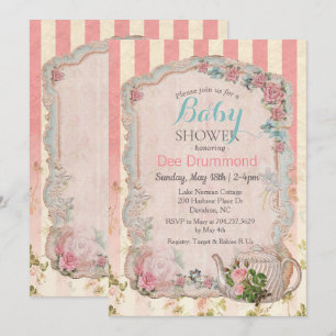 Invitation au thé vintage Baby shower floral