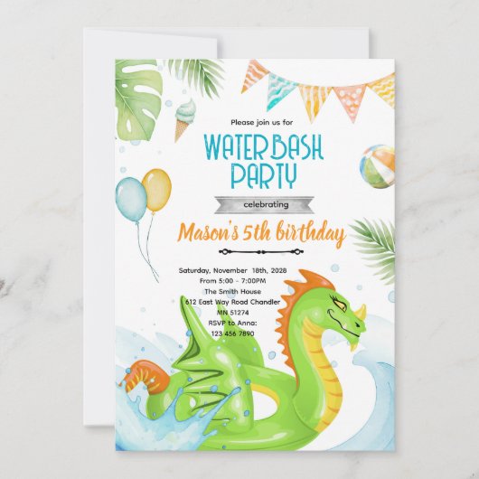 Invitation au thème de fête au dragon à la piscine (Devant)