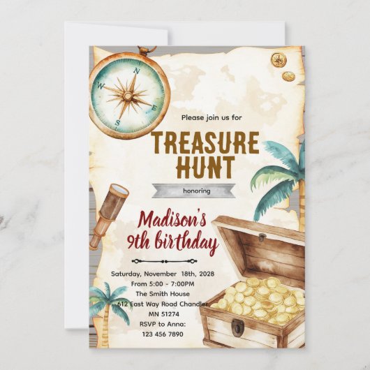 Invitation au thème de fête d'anniversaire chasse (Devant)