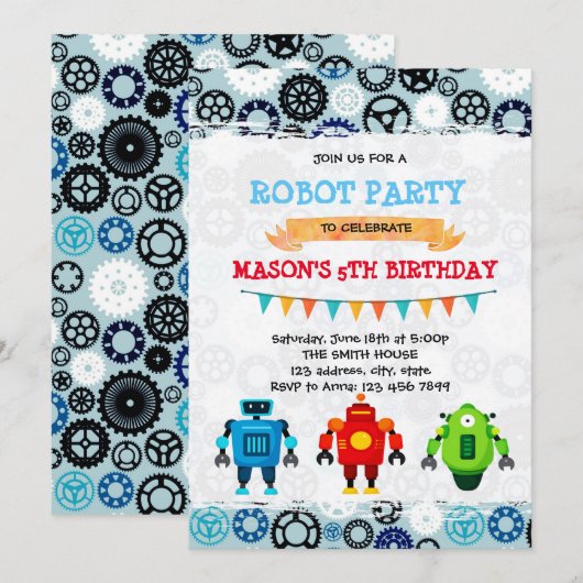 Invitation au thème de fête de robot mignon (Devant / Derrière)