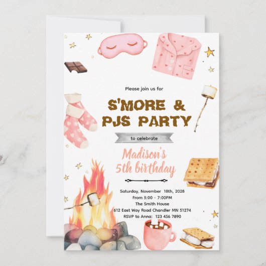 Invitation au thème de fête en pyjama S'more (Devant)