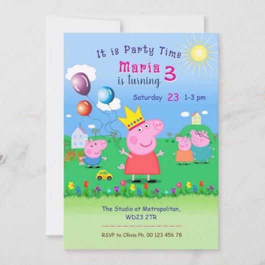 Invitation au thème de la cochonne rose. Fête d'en (Devant)