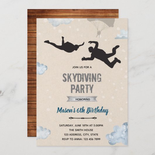 Invitation au thème de soirée saut en parachute (Devant / Derrière)