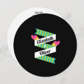 Invitation Au total 80s Coeurs roses et Mariage de rayures ve (Devant / Derrière)