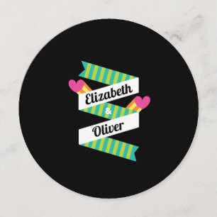 Invitation Au total 80s Coeurs roses et Mariage de rayures ve