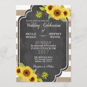 Invitation au tournesol Mariage de Chalk Burlap