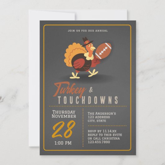 Invitation au Turkey Bowl Dindon et Touchdowns (Devant)