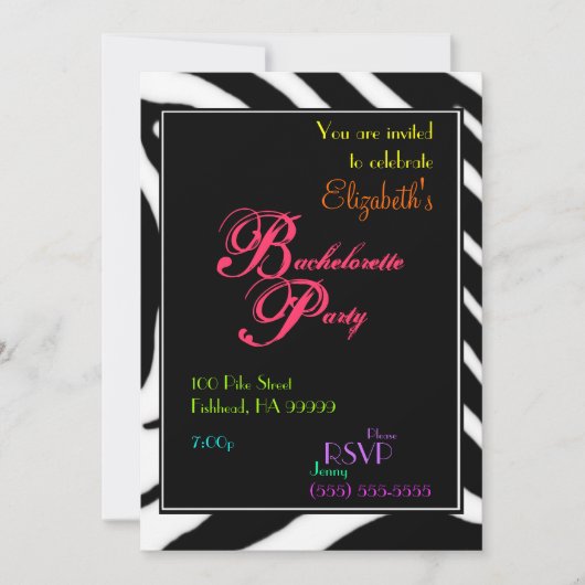 Invitation au Zebra Bachelorette Party (Devant)