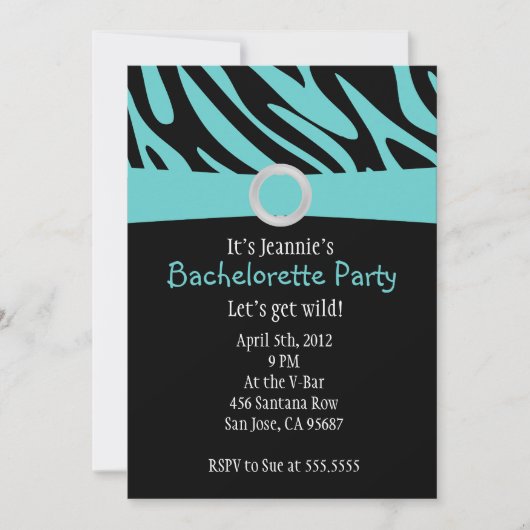 Invitation au Zebra Bachelorette Party Turquoise (Devant)