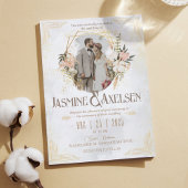 Invitation Auberge de mariage d'or et de fleurs élégante