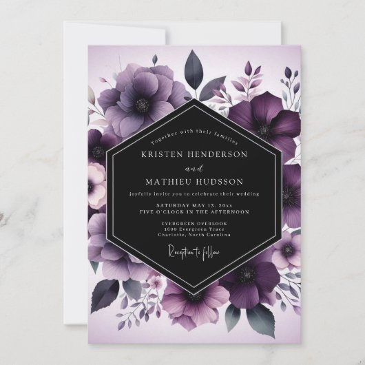 Invitation Aubergine Nocturne Flora Wedding (Devant)
