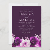 Invitation Aubergine pourpre, Indigo, Mariage Rose Lilac (Devant)