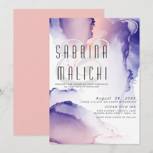 Invitation Aubergine Violet et Rose Corail Chic Encre Alcooli
