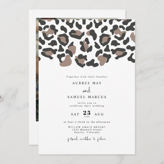 Invitation AUBREE Empreinte de léopard moderne Safari Mariage (Devant / Derrière)