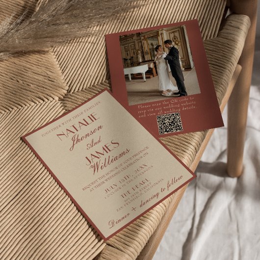 Invitation Auburn Copper Old Money QR Code Photo Wedding