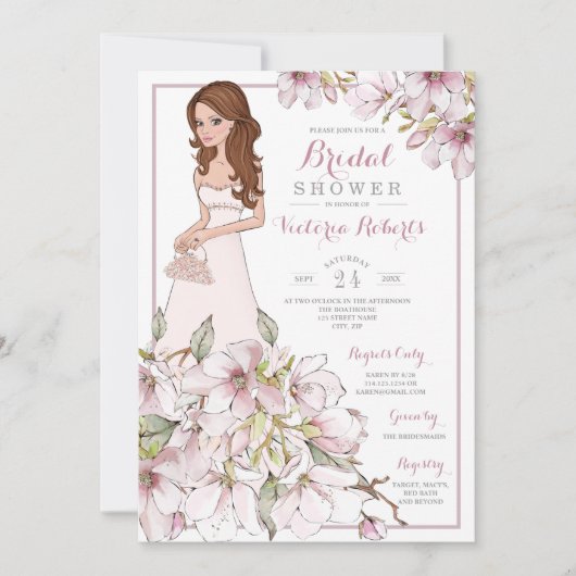 Invitation Auburn Hair Bride Floral Fête des mariées (Devant)