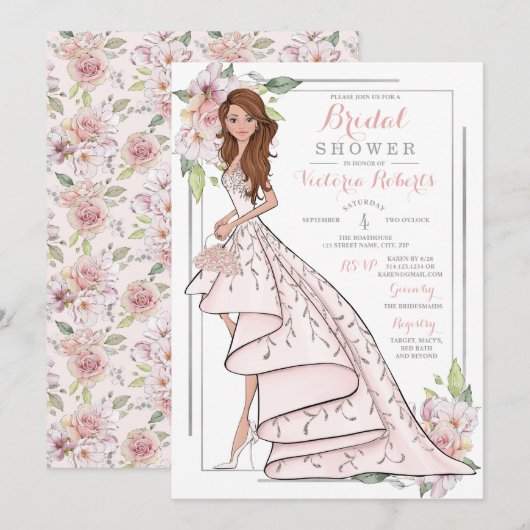 Invitation Auburn Hair Bride Floral Fête des mariées (Devant / Derrière)