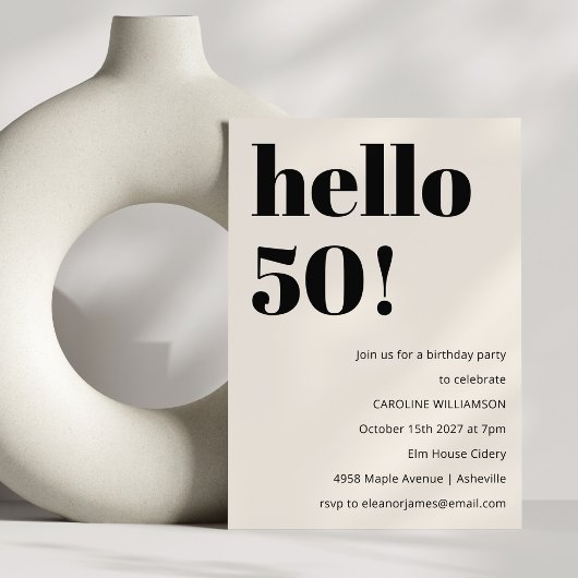 Invitation Audacieuse Typographie ivoire Moderne 50ème annive