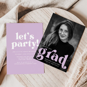 Invitation Audacieuse Typographie Lilac Photo Graduation Part