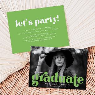 Invitation Audacieuse Typographie Lime Green Photo Graduation